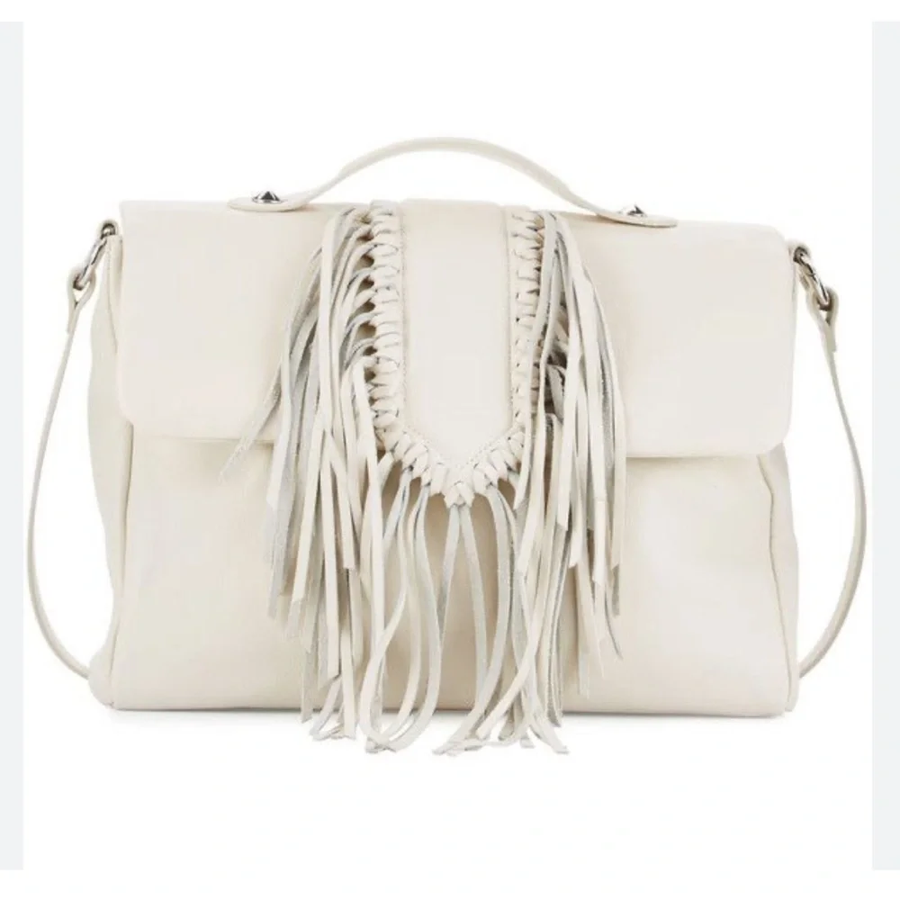 Sam Edelman Beautiful Leather 🤩Michelle Ivory Fringe Satchel Bag - Picture 9 of 10